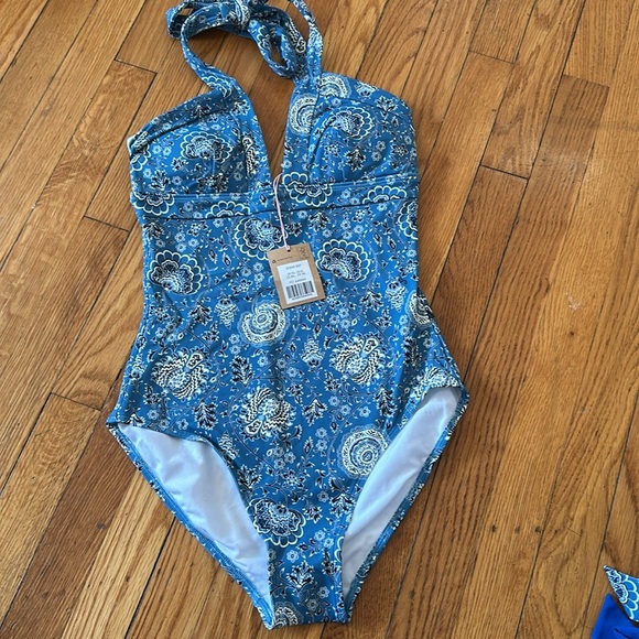 NWT Boden Ithaca paisley blue one piece halter neck swimsuit LONG TORSO sizes - Picture 2 of 5